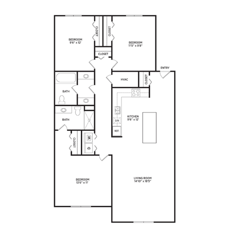 3 bedroom apartment floor plans in East Lansing, MI near Michigan State University | The Hamptons